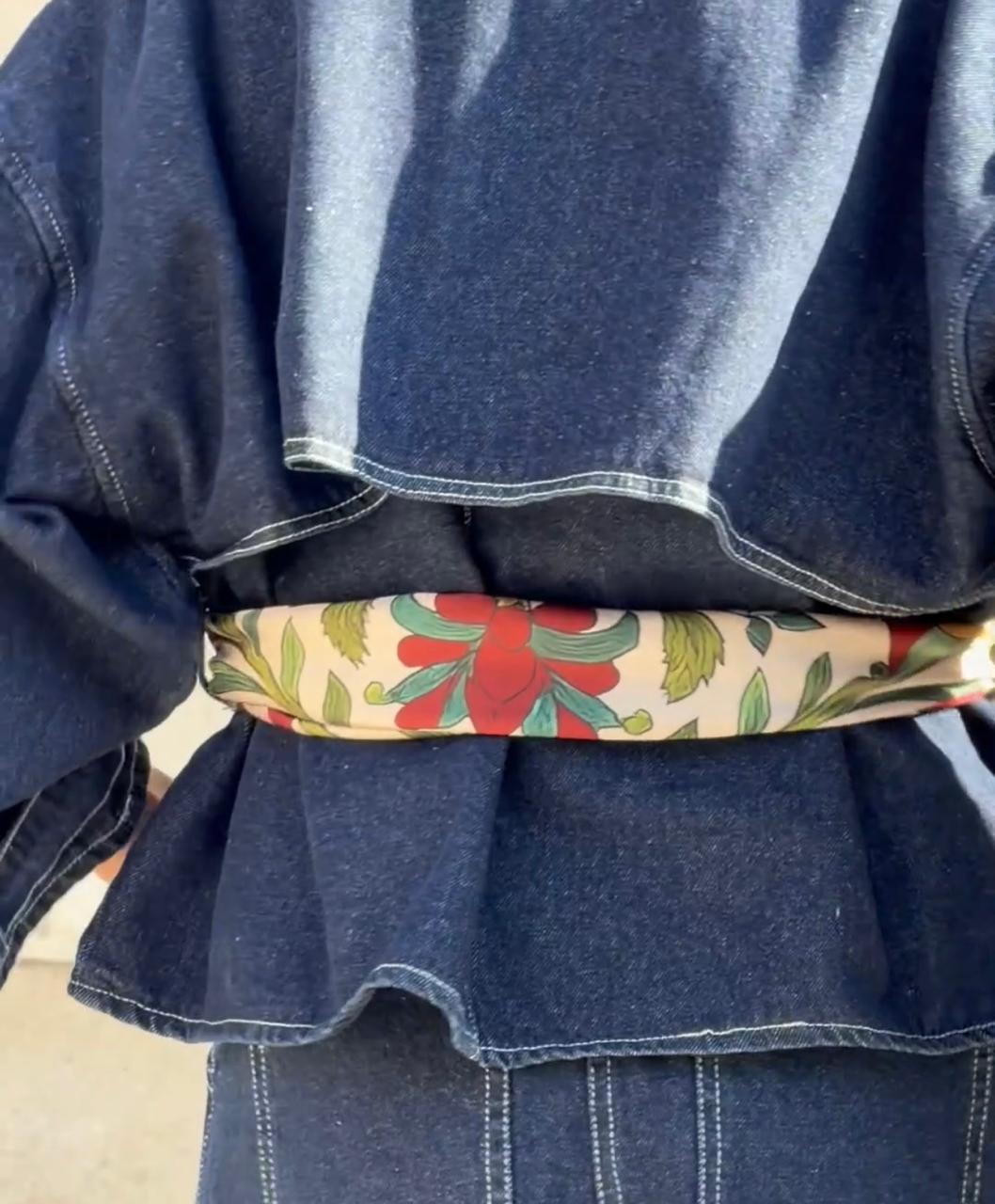 The edgy denim jacket X stain scarf