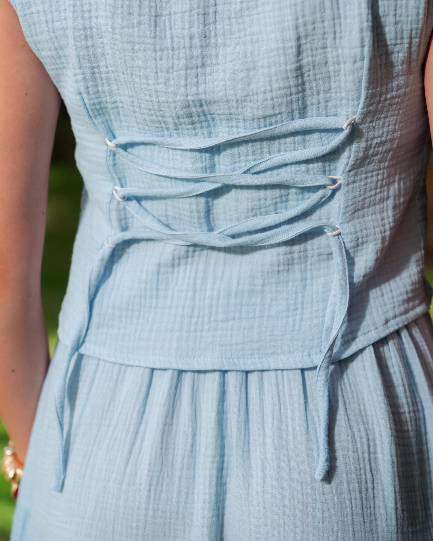 Baby blue linen look cotton vest