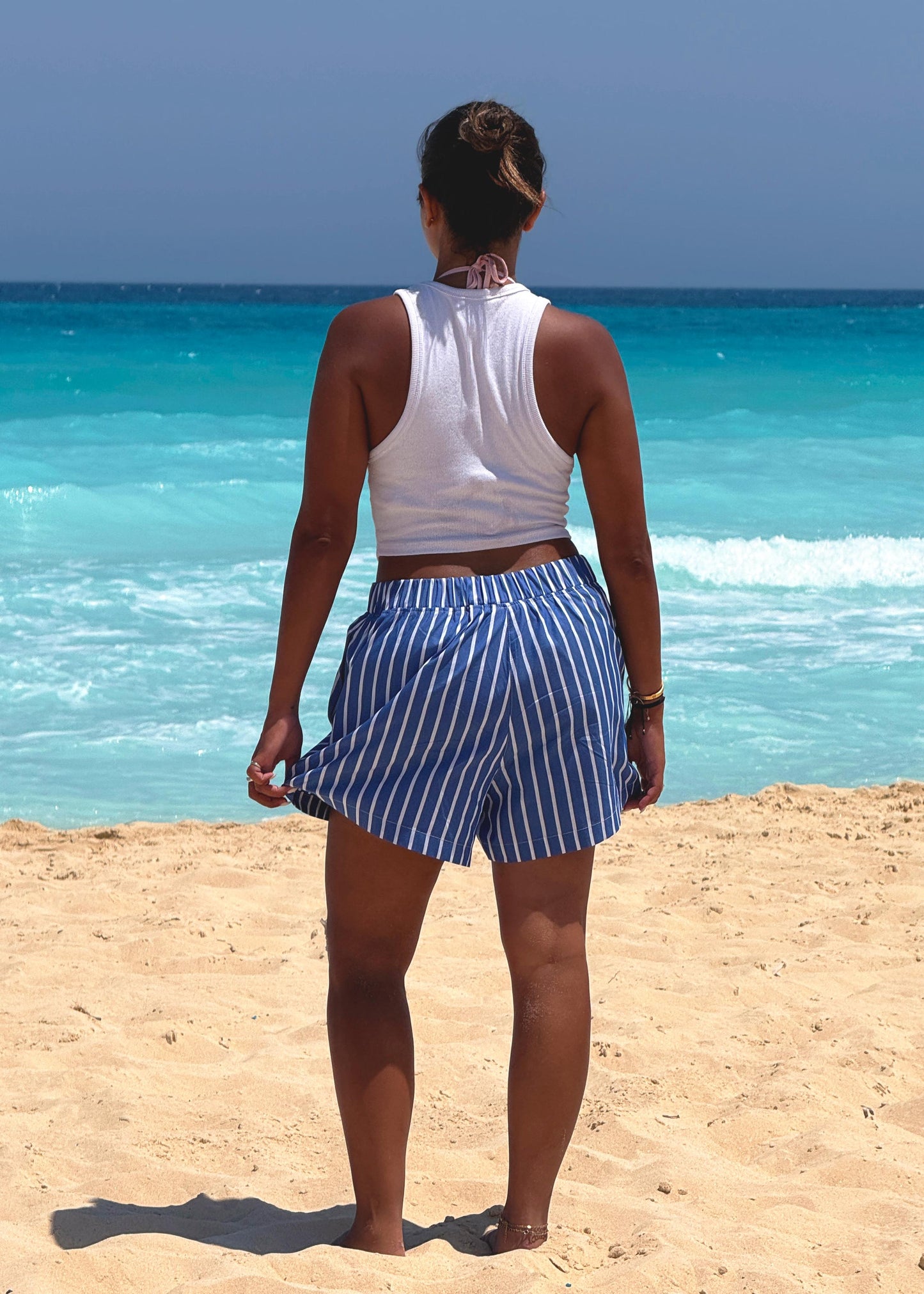 Blue striped Poplin short