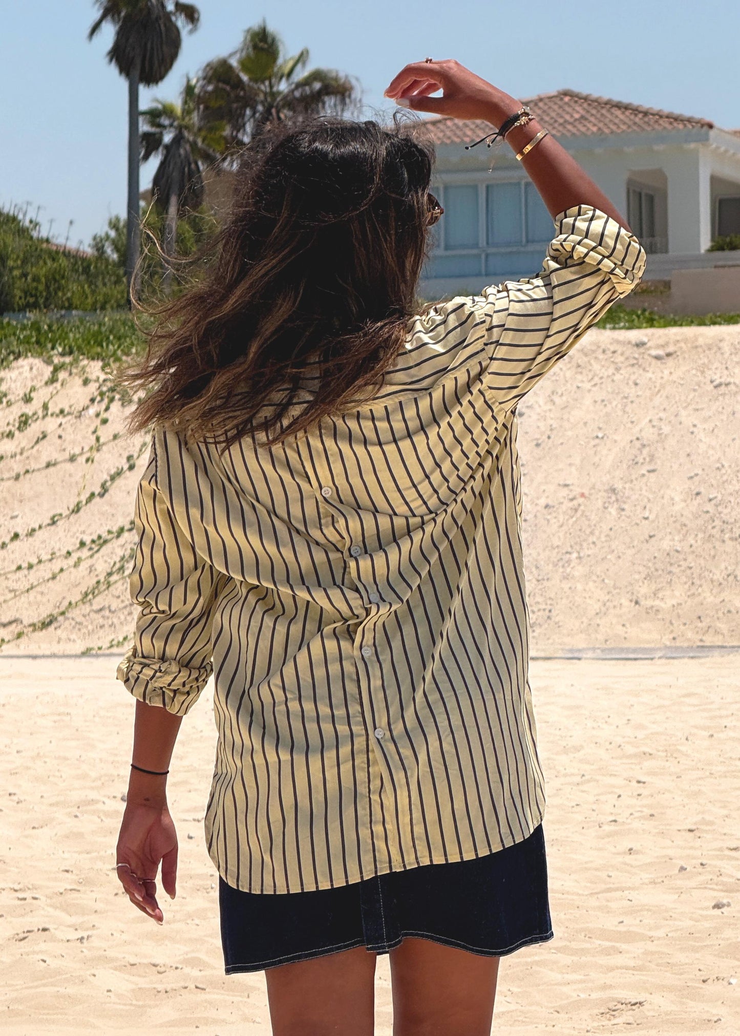 Yellow oversized striped poplin shirt