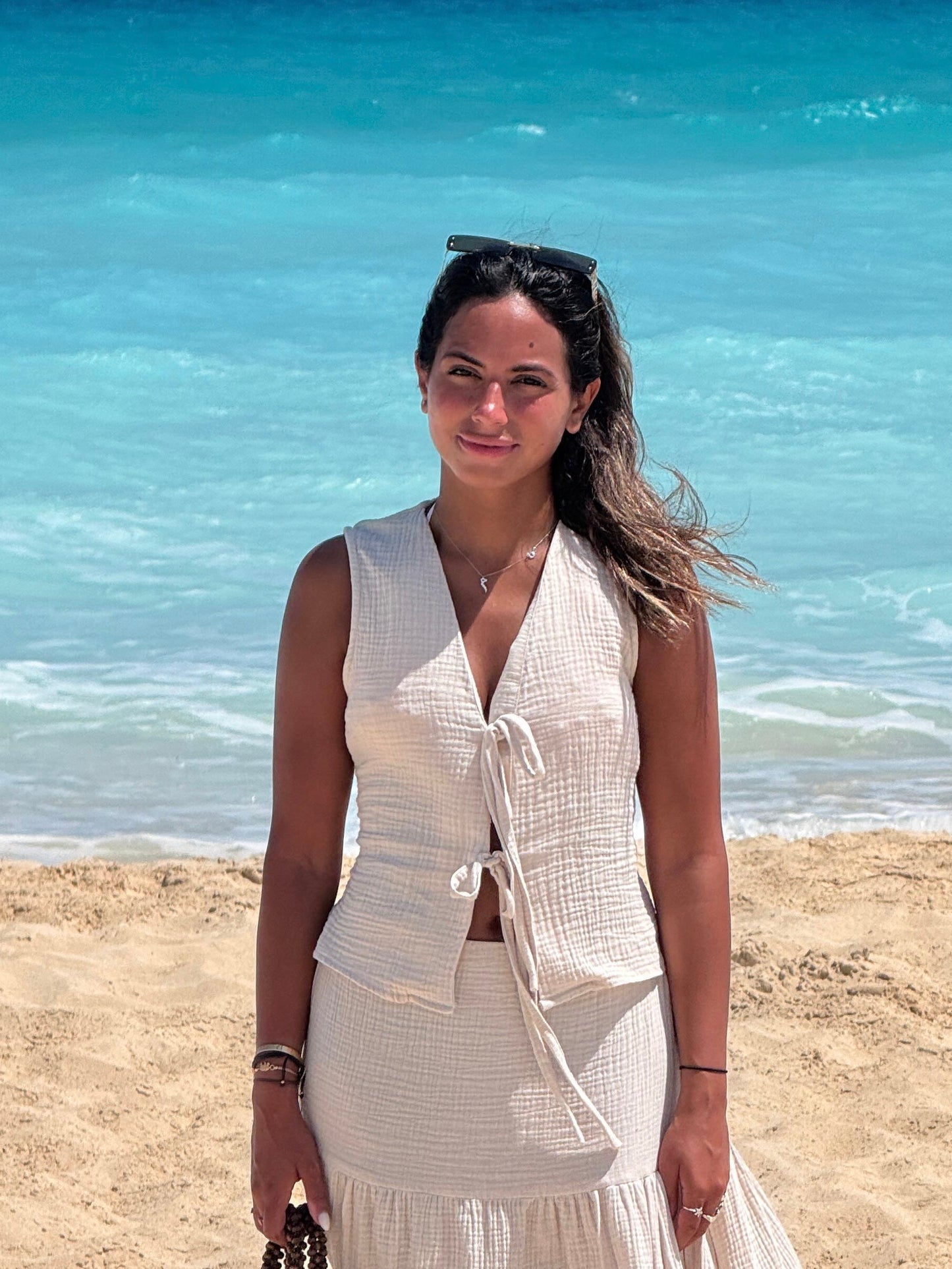 Light beige linen look vest