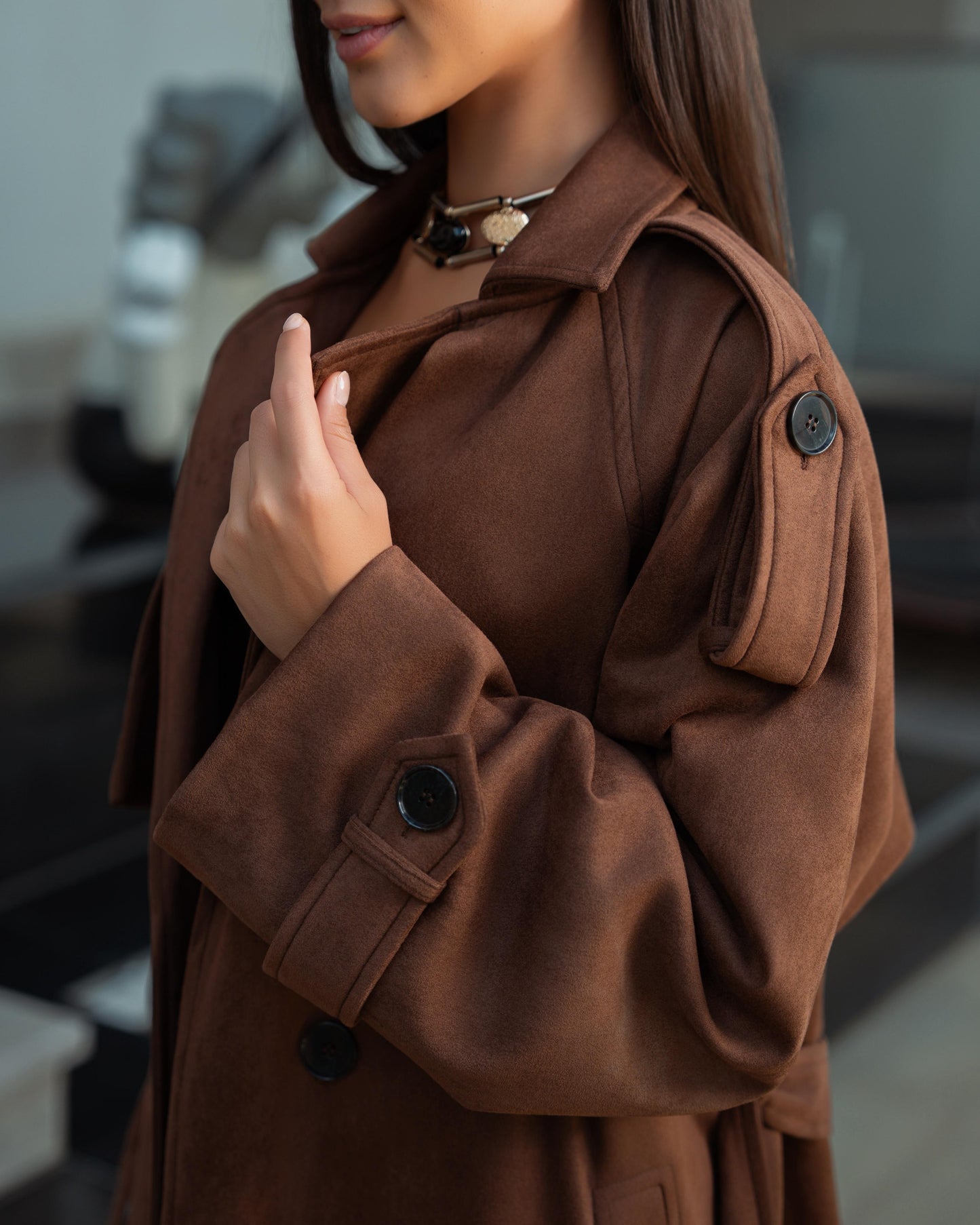 Suede trench coat