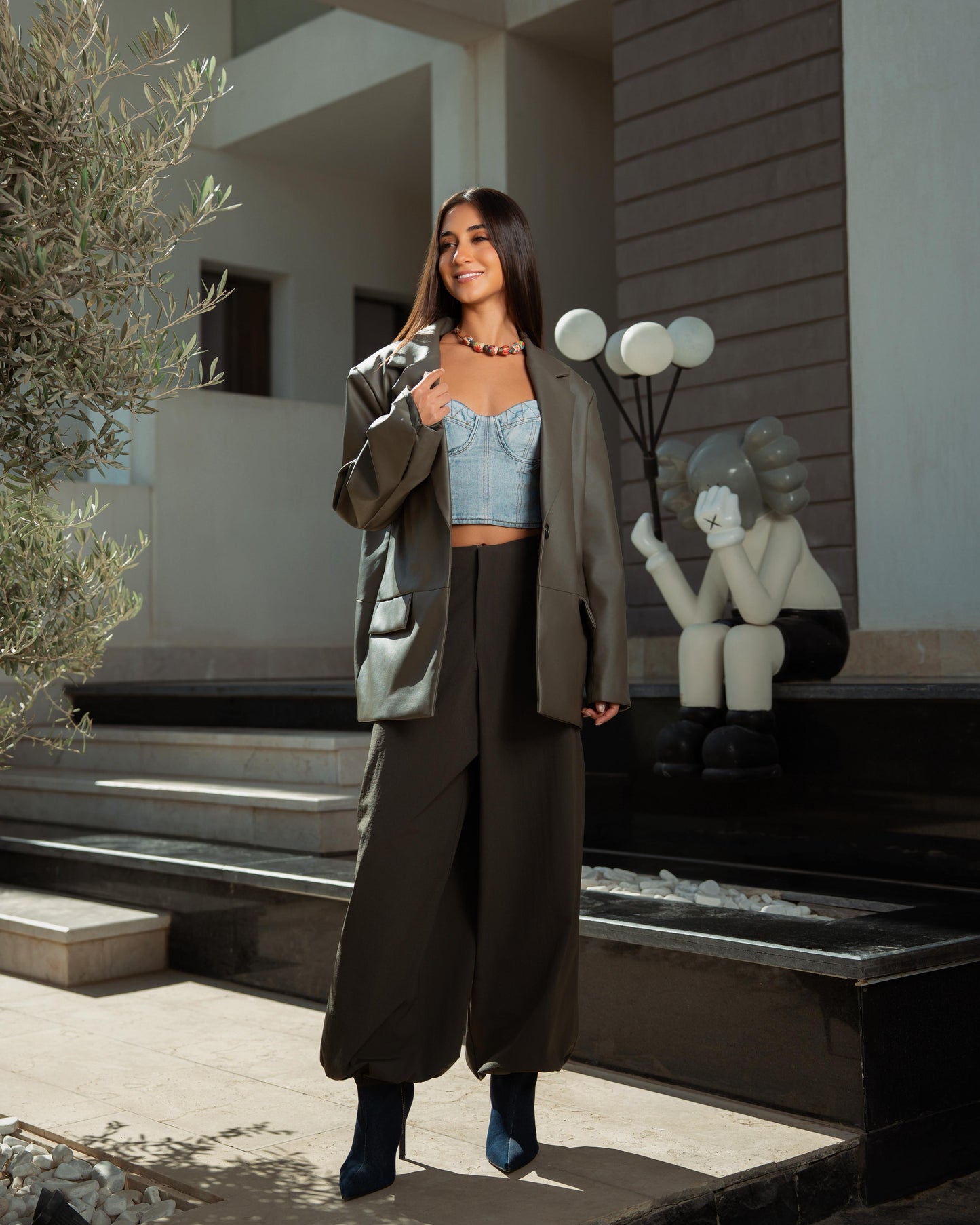 Olive leather blazer