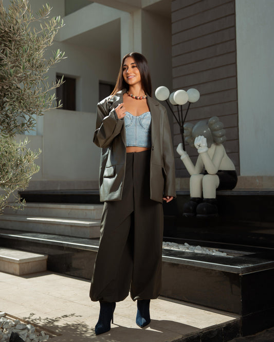 Olive leather blazer