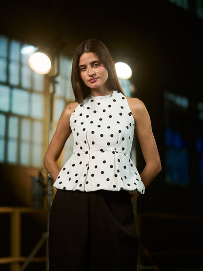 White x Black - Puffy polka top