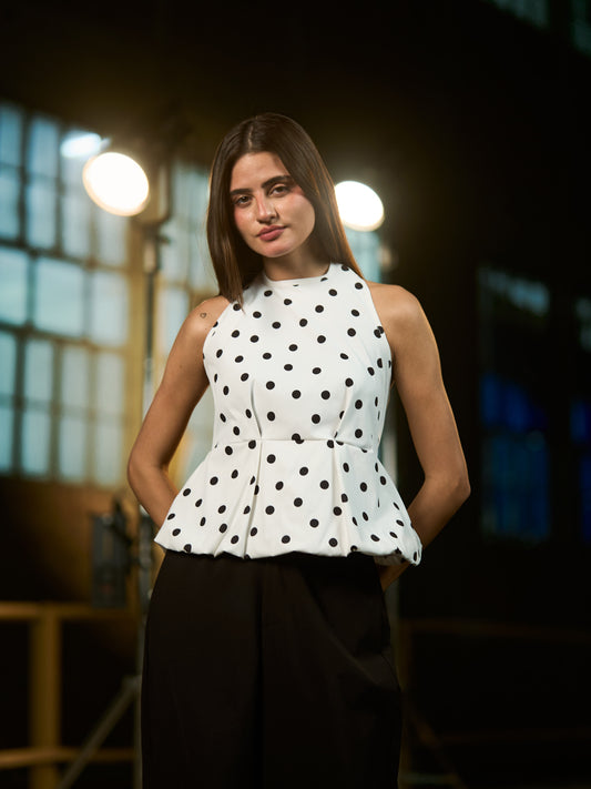 White x Black - Puffy polka top