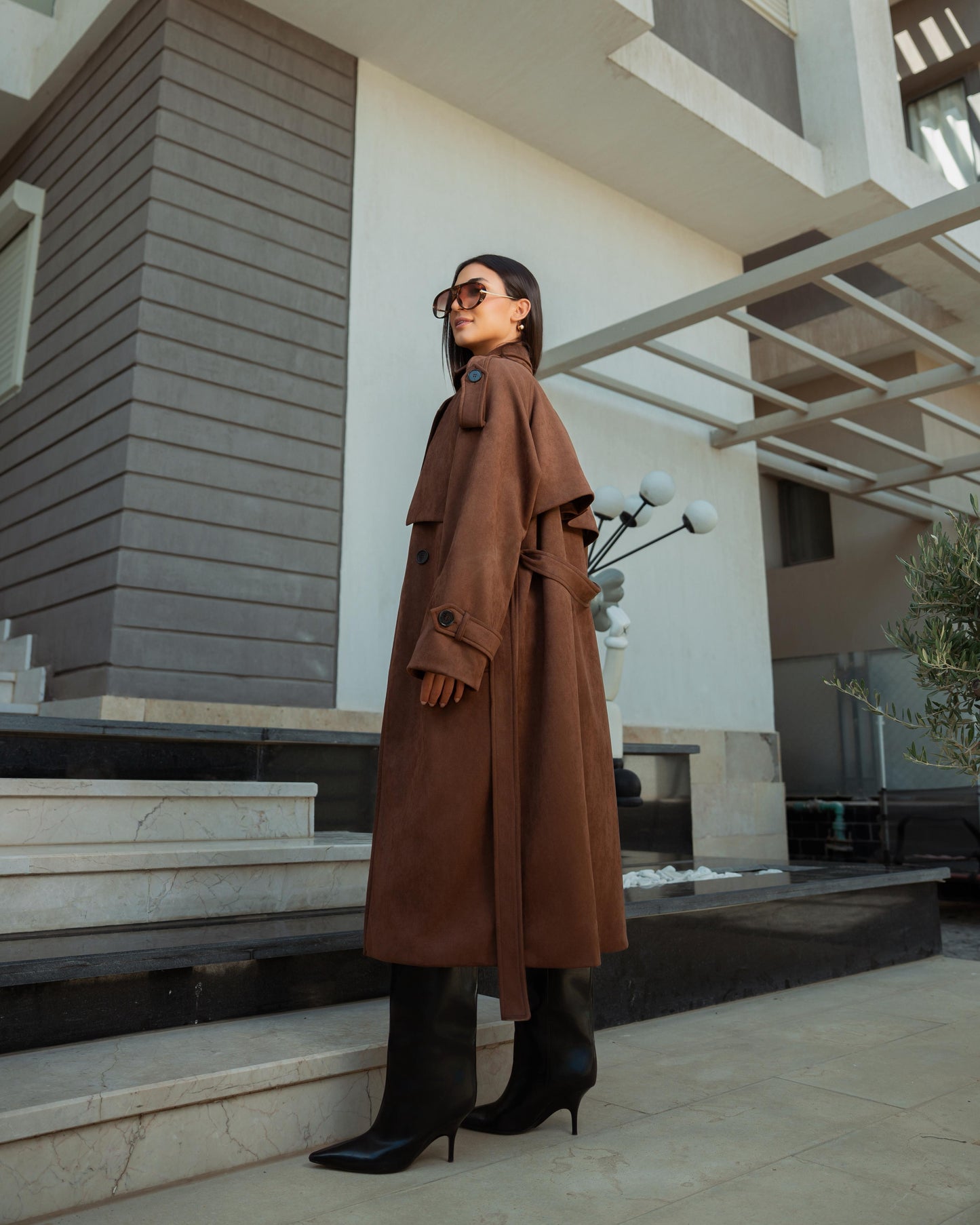 Suede trench coat