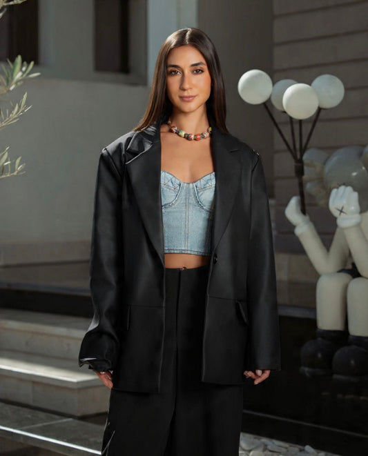 Black leather blazer