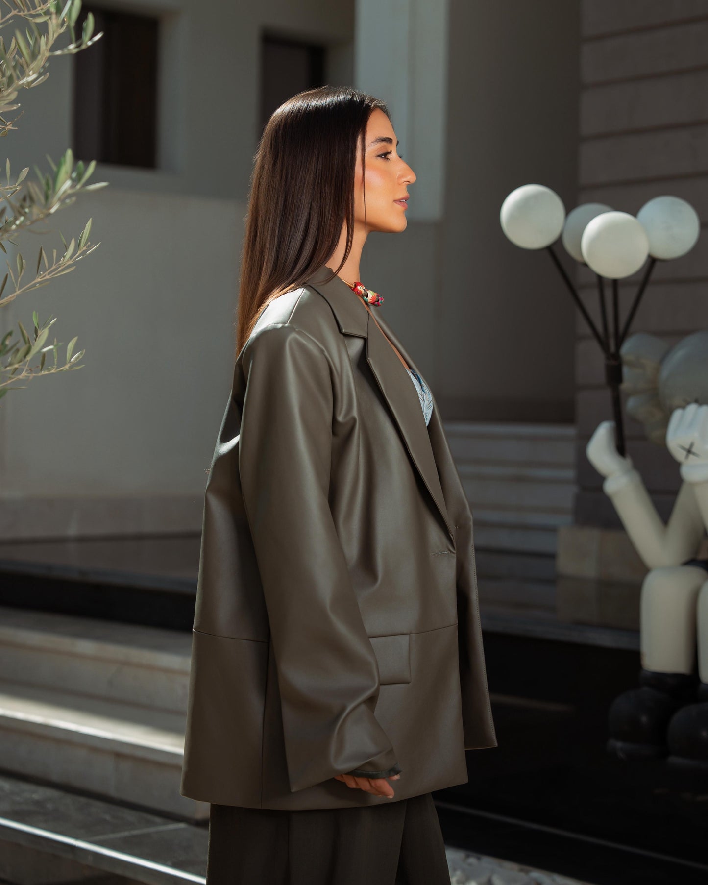 Olive leather blazer