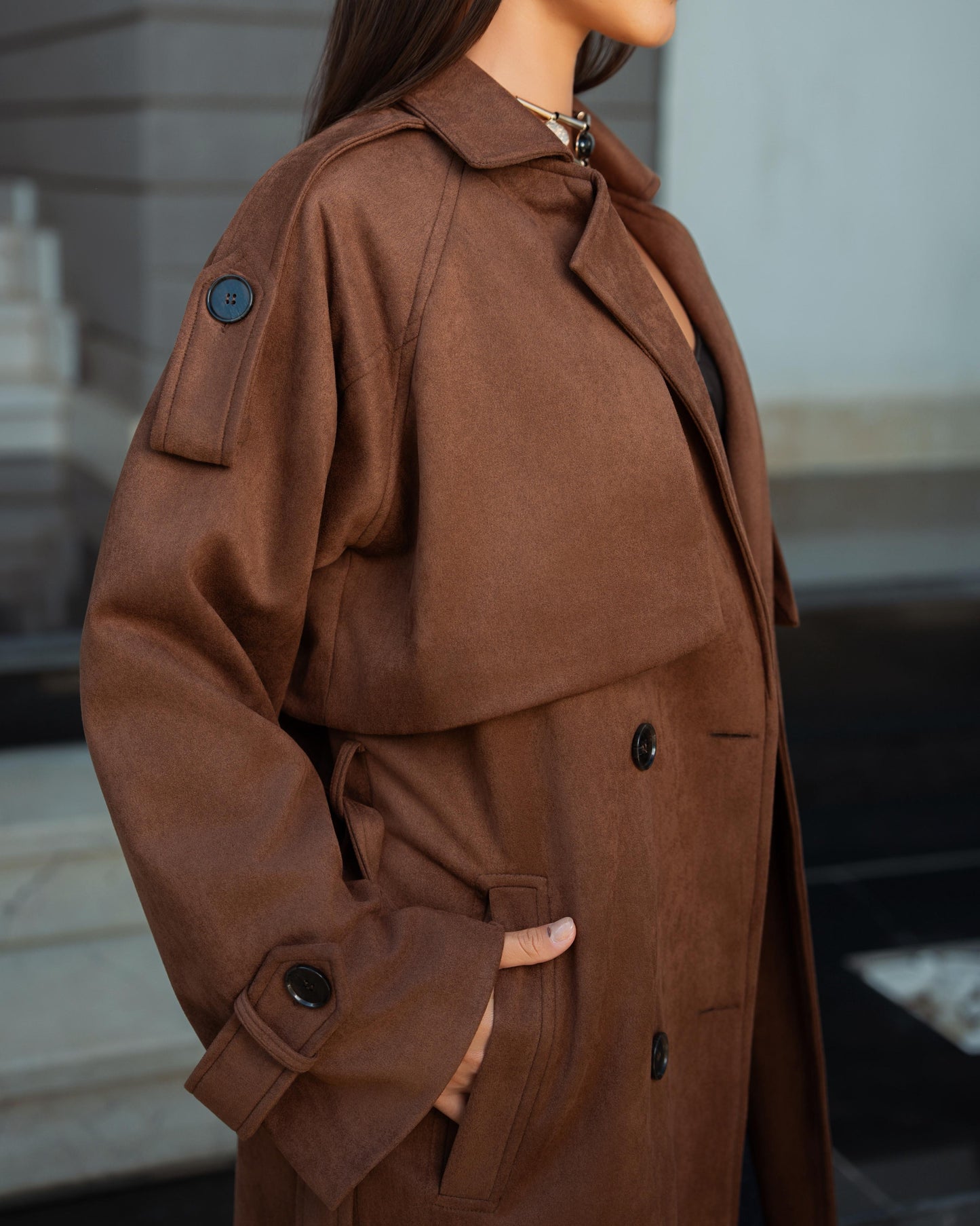 Suede trench coat