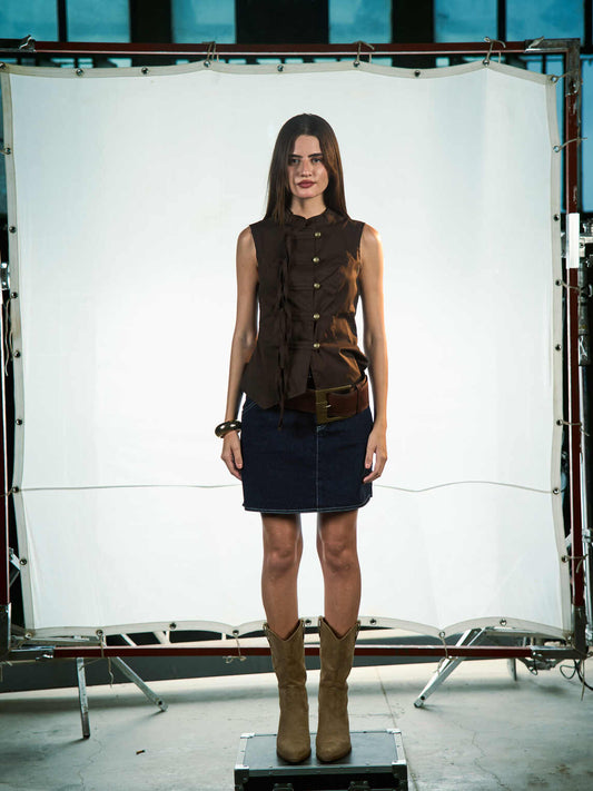 Brown - Sculpted edge waistcoat