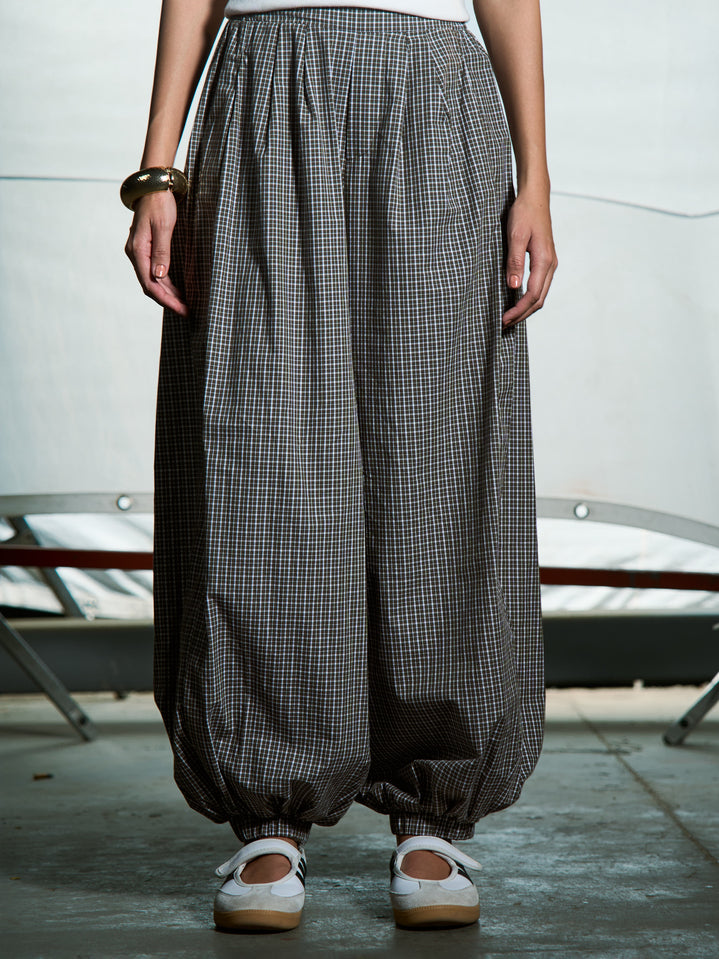 Olive - Checkered balloon pants
