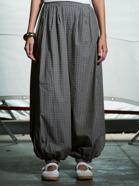 Olive - Checkered balloon pants