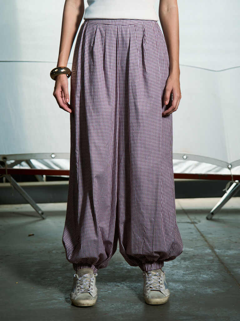 Burgundy - Checkered balloon pants