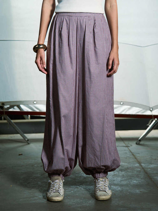 Burgundy - Checkered balloon pants