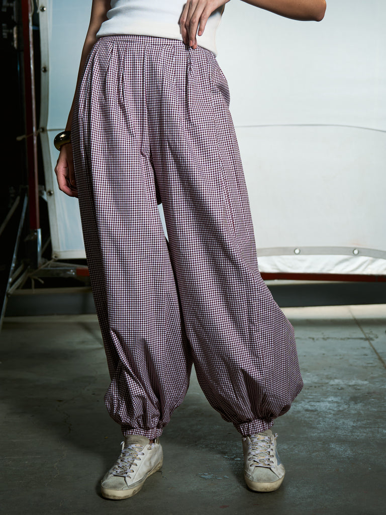 Burgundy - Checkered balloon pants