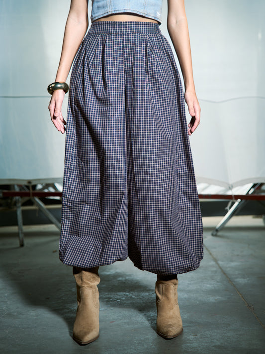 Navy - Checkered balloon pants