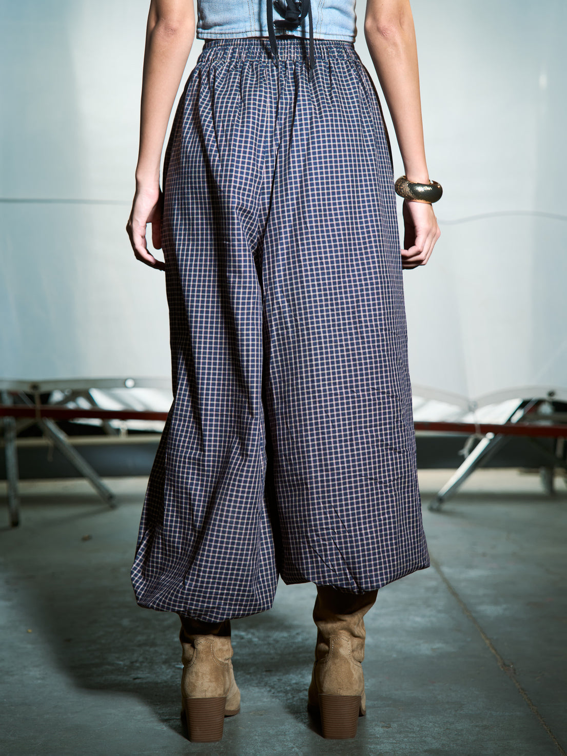 Navy - Checkered balloon pants