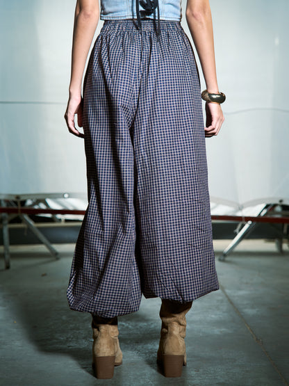 Navy - Checkered balloon pants