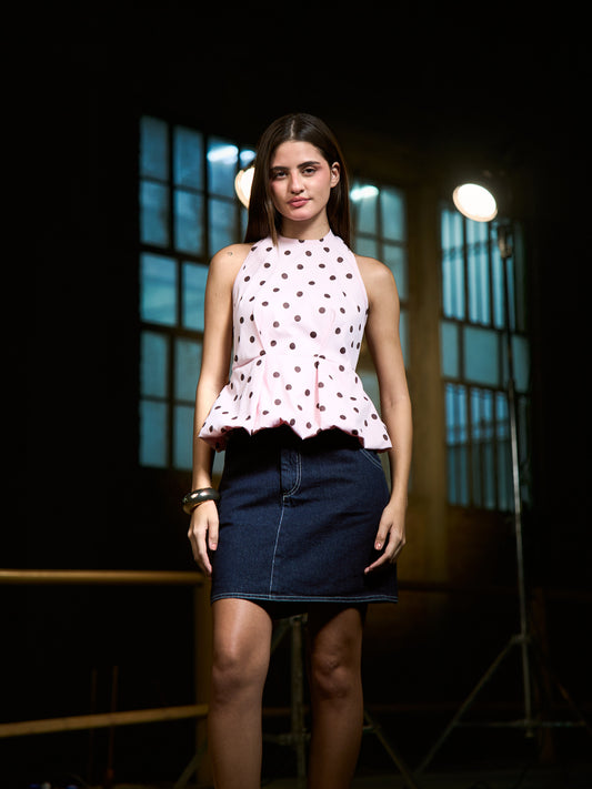 Pink x Brown - Puffy polka top