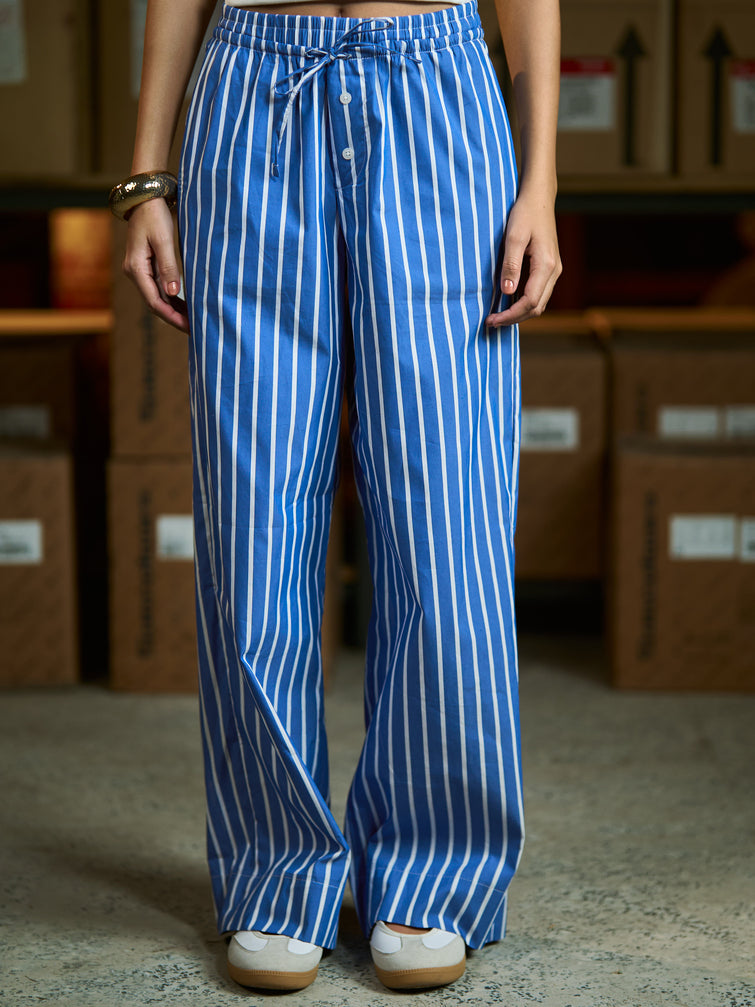 Blue striped flowing Poplin pants