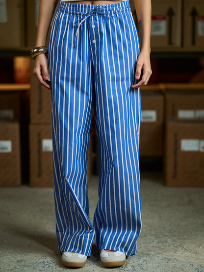 Blue striped flowing Poplin pants