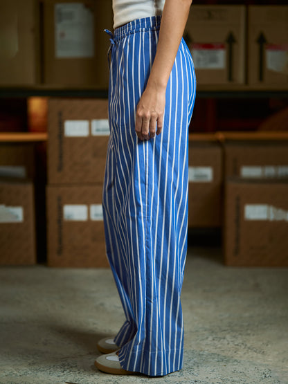 Blue striped flowing Poplin pants