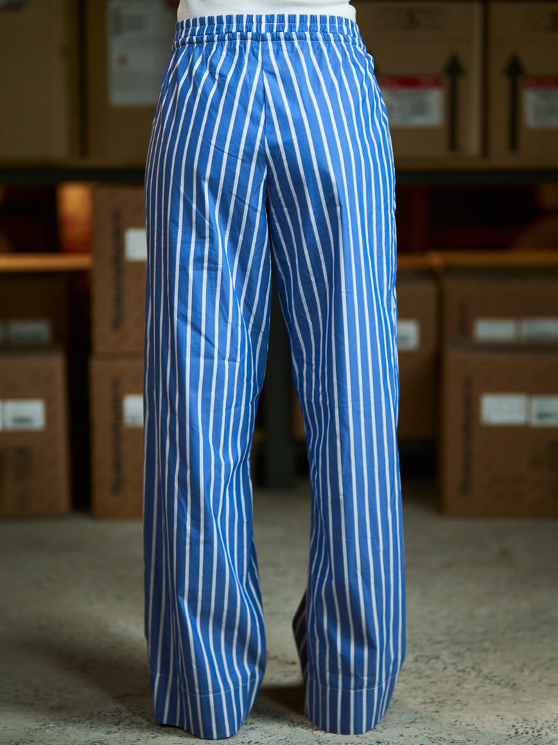 Blue striped flowing Poplin pants