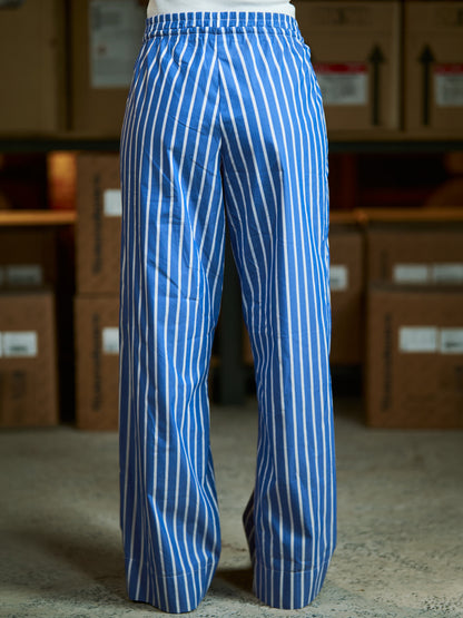 Blue striped flowing Poplin pants