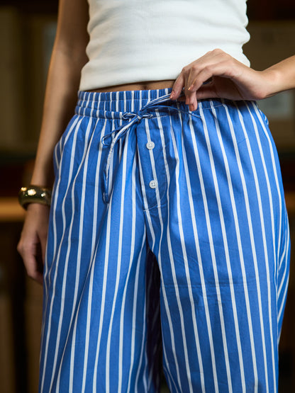 Blue striped flowing Poplin pants