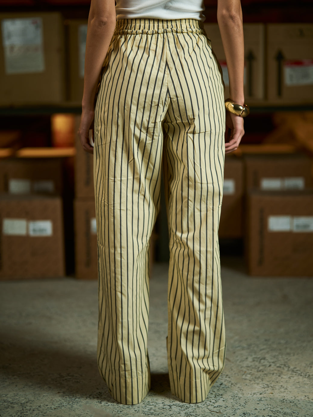 Yellow striped flowing Poplin  pants