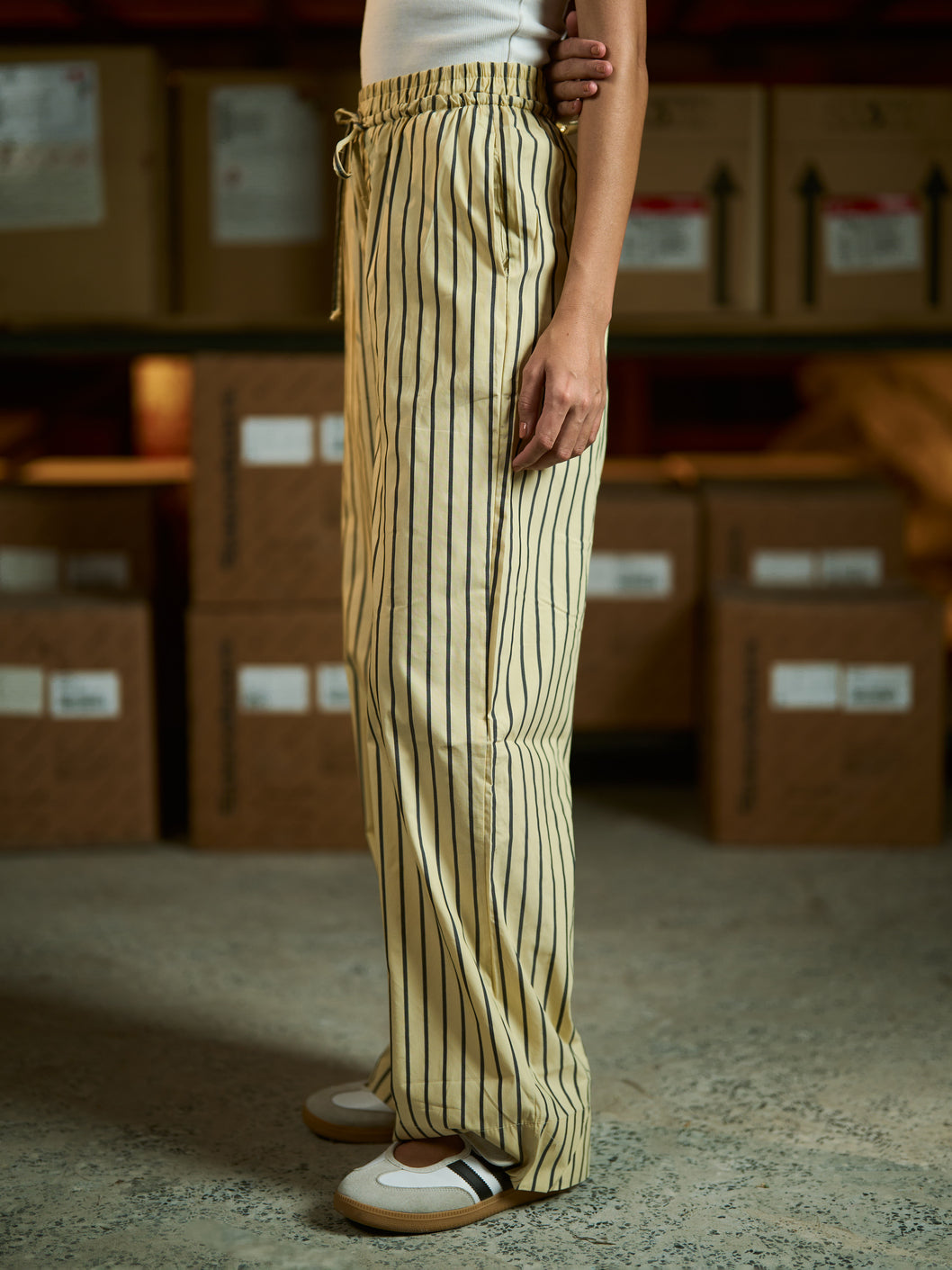 Yellow striped flowing Poplin  pants