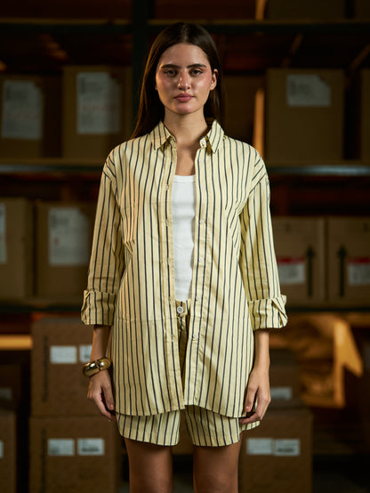 Yellow oversized striped poplin shirt