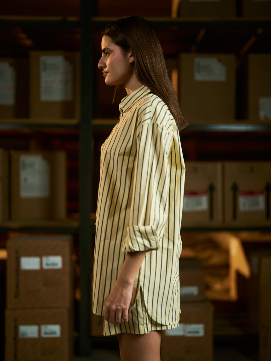 Yellow oversized striped poplin shirt