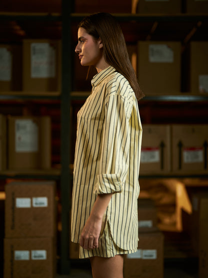 Yellow oversized striped poplin shirt