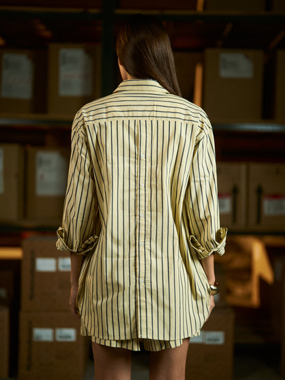 Yellow oversized striped poplin shirt