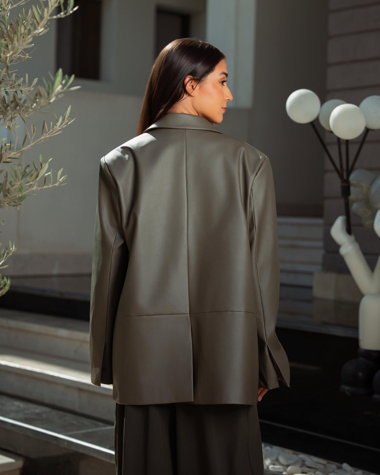 Olive leather blazer