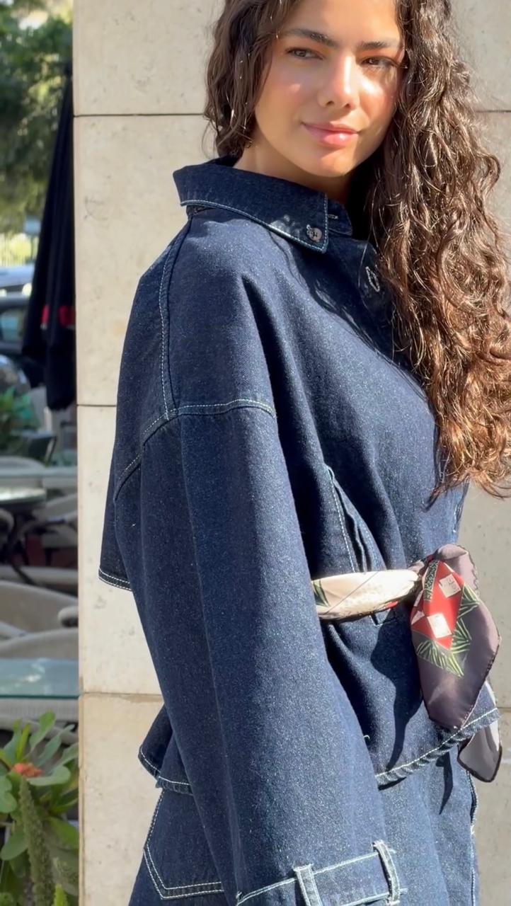 The edgy denim jacket X stain scarf