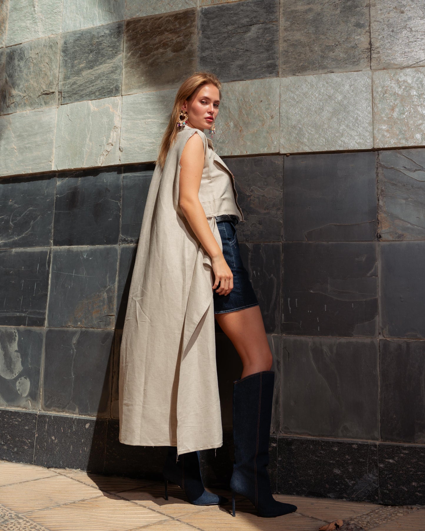 Beige pure linen waistcoat