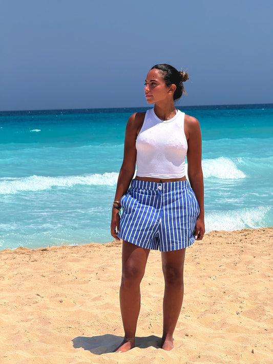 Blue striped Poplin short