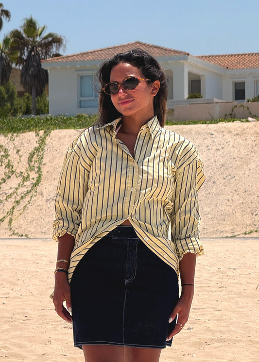 Yellow oversized striped poplin shirt