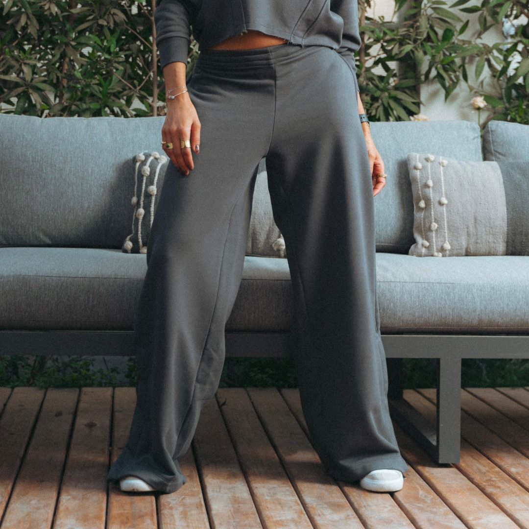 Grey Side-zip wide leg sweatpants