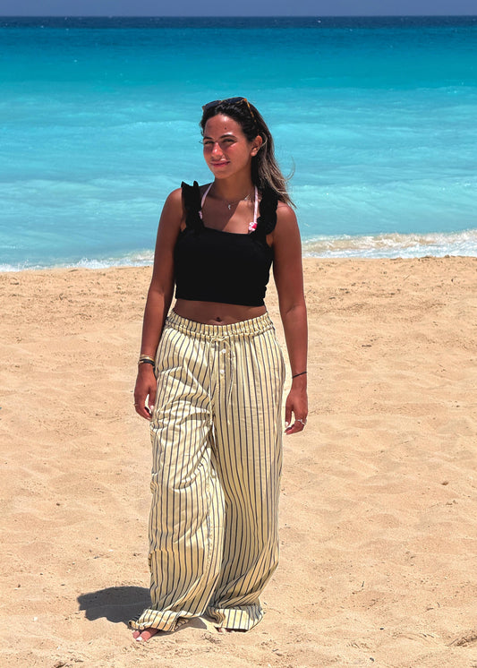 Yellow striped flowing Poplin  pants