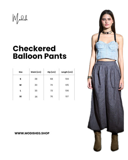 Olive - Checkered balloon pants