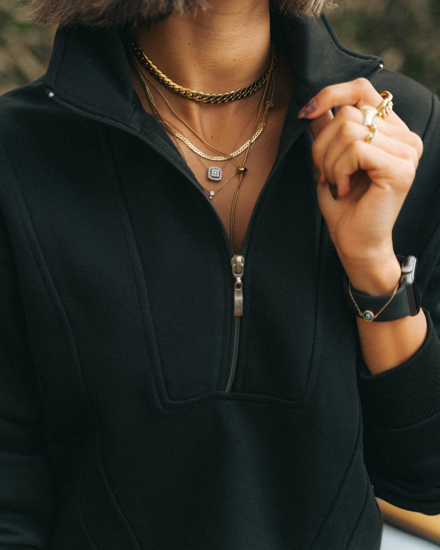 Black half-zip cropped sweatshirt